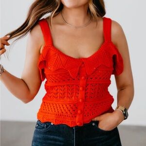 Blu Pepper Red Crochet Button-Front Top
